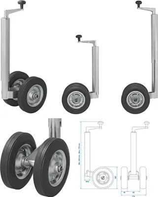 Produktbild von Zwillingsstützrad für Anhänger Vollgummireifen Stahlfelge Stützrad 550x770mm Deichselrad