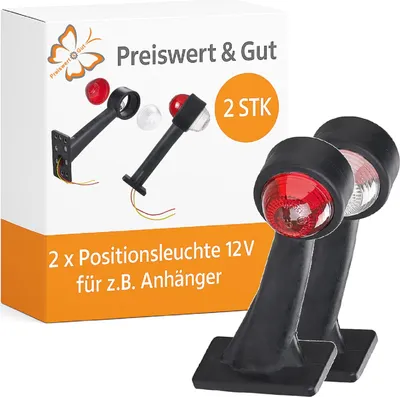 Produktbild von 2 x Begrenzungslicht mit E9 für Anhänger, LKW und Trailer, stoßfest, flexibel, beidseitig montierbar, inkl. Leuchtmittel