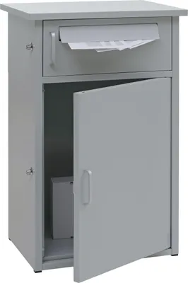 Produktbild von Paketkasten HWC-O51, Paketbox Paketfach Paketstation Briefkasten 2 Fächer, Stahl 78x49x38cm hellgrau
