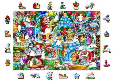Obrázek produktu pro Dřevěné puzzle Vánoční sněhové koule L, Dřevěné město, 505 dílků