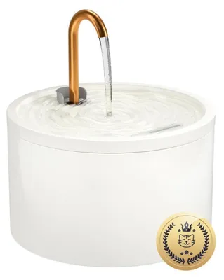 Produktbild von Keramik Katzenbrunnen 2.1L Weiß Leiser Wasserspender mit Doppelfiltersystem