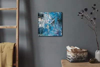 Produktbild von Coloray Hodiny Unikátní 30x30 cm  Tiché hodiny Pro obývací pokoj a kuchyň Nástěnné hodiny Plátno Bílé ručičky hodin - Sněhová abstrakce