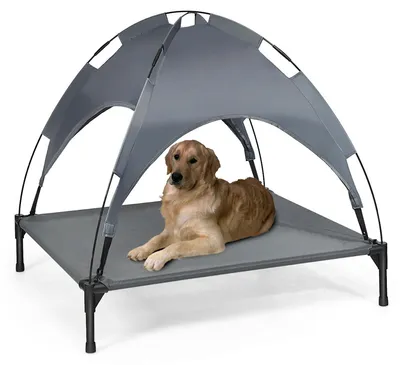 Image de Lit pour chien BURI avec toit solaire 105x86cm Lit pour chien Couchage extérieur Matelas pour chien