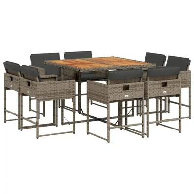 Produktbild von 9-tlg. Garten-Essgruppe mit Kissen Grau Poly Rattan