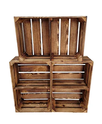 Produktbild von 3er Holzkisten mit Regal, 60x40x20 cm, Aufbewahrung und Heimdekoration in Geflammte
