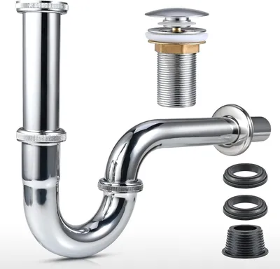 Produktbild von Siphon, Pop Up Ablaufgarnitur, POP UP Ventil, U-förmiges Siphon, Röhrensiphon Waschbecken, Bad Abflussgarnitur, Universal Röhrensiphon, für Waschbecke