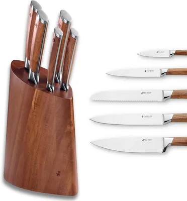Imagen del producto de Silecomplaza, juego de cuchillos de bloque, madera de acacia, hojas de acero inoxidable, 5 piezas