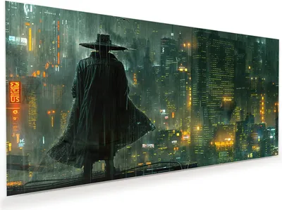 Produktbild von Glasbild 110x55cm in XXL für Wohnzimmer, Schlafzimmer Motiv Regenmantel Stadt