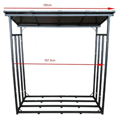 Obrázok produktu pre Regál na drevo na krb Metall, antracitová farba, veľkosť XXL, 185 x 70 x 193,5 cm, s strechou