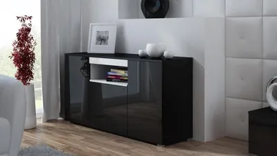 Produktbild von VIVA 150 komoda čierna/čierny lesk+ biela