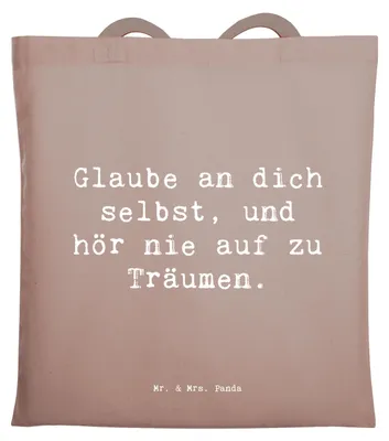 Produktbild von Mr. & Mrs. Panda totebag Spruch Glaube an sich selbst - Braun Pastell - Geschenk, Zuversicht, Uni Tasche, Selbstvertrauen, Motivation, Shopping, Zitat, Gefühl, dich