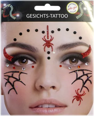 Produktbild von Gesichts Tattoo - Halloween Glitzer Aufkleber Set Spinne Klebetattoos Temporäre Tattoos Karneval