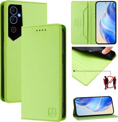 Produktbild von Lederhülle für Tecno Pova Neo 2 Hülle Flip Brieftasche Kartenfächern Ständer Schutzhülle Grün