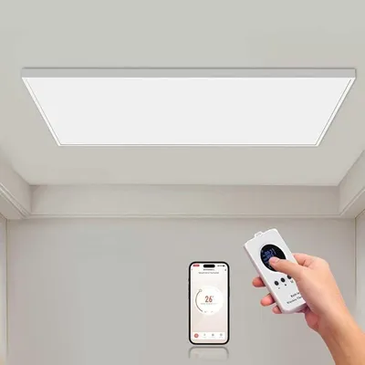 Productafbeelding van Infraroodpaneel voor plafondmontage, 1000 Watt, met slimme bediening. Energiezuinige infrarood wandverwarming, elektrische verwarming met oververwarmingsbeveiliging, WLAN-app-bediening met afstandsbediening.