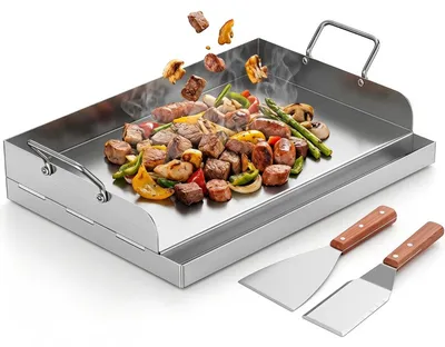 Zdjęcie produktu dla Płyta grillowa ze stali nierdzewnej do grillowania, w zestawie szaszłyki