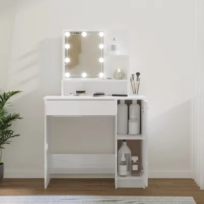 Produktbild von toaletný stolík vidaXL s LED diódou s vysokým leskom biely 86,5x35x136 cm