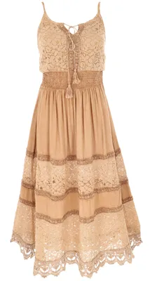 Produktbild von Besticktes Boho Sommerkleid, Langes Besticktes Kleid - Sand, Damen, Braun, Viskose, Kleider