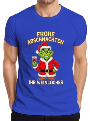 Produktbild von Frohe Arschnachten Weihnachtsgrinch Weinhumor Geschenk Weinparty Herren T-Shirt, Blau, XL