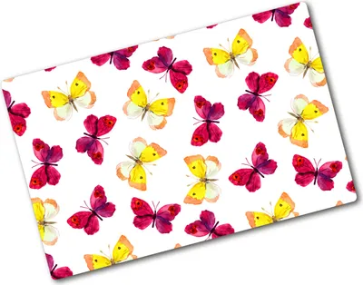 Produktbild von Tulup Glas Herdabdeckplatte - 80x52 cm - Glaskeramikkochfeld-Abdeckung Spritzschutz Glasabdeckplatte - Einteilig - Tiere - Schmetterling Blume - Rot