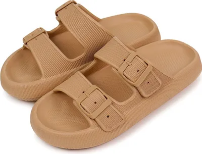 Produktbild von ASKSA Uni Hausschuhe Super Weich Sandalen mit Schnalle Dicken EVA Schlappen Rutschfeste Badelatschen, Braun, Groesse: 44-45
