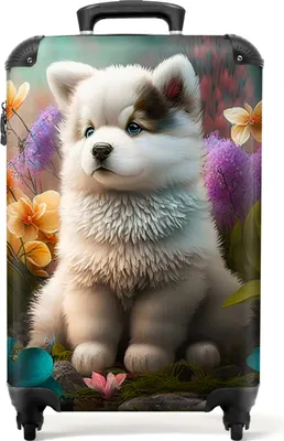 Obrázek produktu pro NoBoringSuitcases.com® Kufr Příruční zavazadlo Kufr na kolečkách Malý cestovní kufr na 4 kolečkách - Puppy - Flowers - Plants - Nature - Husky - Cabin Size < 55x40x23 cm & 55x40x20 cm - Foto kufr - Cabin suitcase - Board luggagePříruční zavazadlo Kufr 55x35x20 cm, 36L,
