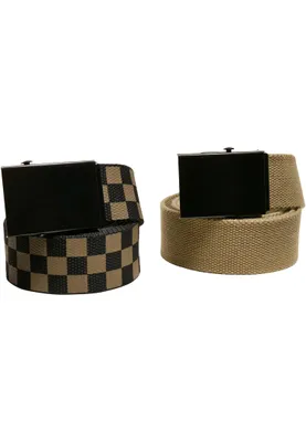 Obrázek produktu pro Pánský opasek Urban Classics Check And Solid Canvas Belt 2-Pack olive/black - L/XL