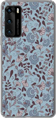 Produktbild von MuchoWow® Handyhülle Schutzhülle Hülle für Telefoonhoesje Huawei P40 Muster - Blume - Grau - Blau Silikon Softcase Handy Hülle - Handytasche