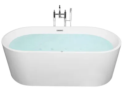 Zdjęcie produktu dla BELIANI Wanna z hydromasażem biała akrylowa 170 x 80 cm wolnostojąca system przelewowy owalna nowoczesna