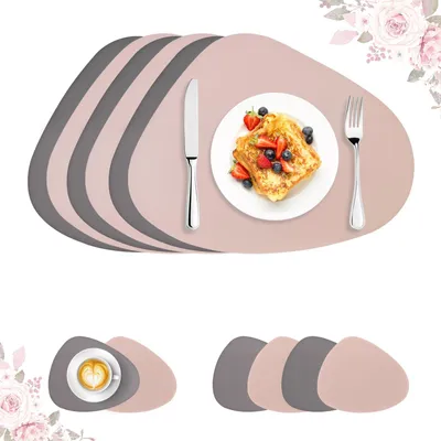 6er Set ovale Platzsets aus Kunstleder, waschbar, 42,5x33 cm