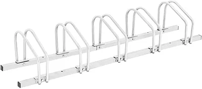Produktbild von Fahrradstaender für 5 Fahrraeder, Mehrfachstaender für Reifenbreite bis 55mm, Boden- & Wandmontage, freistehender Aufstellstaender Metall, Bodenparker für Mountainbikes, Rennrad, Bike Stand