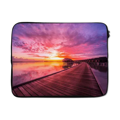Produktbild von MuchoWow® Laptop Hülle 15 Zoll Steg - Wasser - Sonne - Rosa - Horizont Laptoptasche - Laptoptasche - Sleeve - Rundum-Schutz