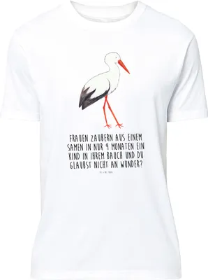 Produktbild von Mr. & Mrs. Panda Tshirt Storch - Weiß - Geschenk, Geburt, Mutter, Lustige Sprüche, Schwangerschaft, oberteil, Baby, S T-Shirt, Mütter, Design, Spruch-Shirt