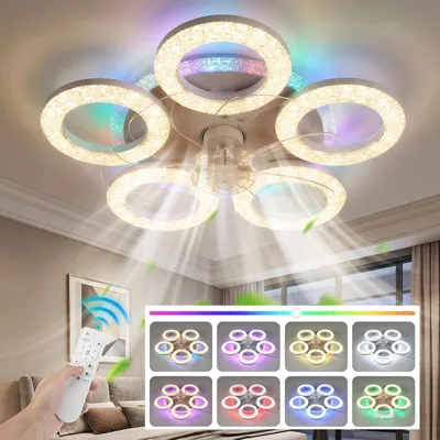 Produktbild von Deckenventilator Kristall Deckenleuchte mit RGB Hintergrundlicht,Leise Deckenventilator 6 Geschwindigkeiten Ventilator, Deckenlampe mit RGB Farbwechse