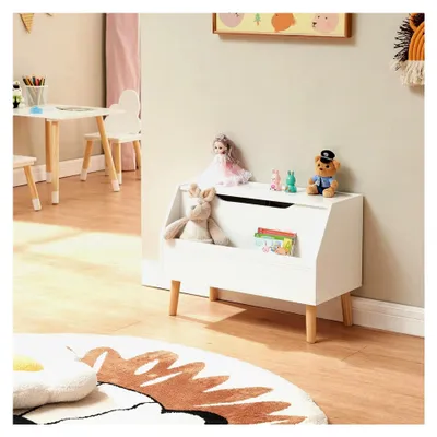 Produktbild von Spielzeugkiste mit Deckel für Kuscheltiere Aufbewahrung im Kinderzimmer 60 x 30 x 43 cm Weiß