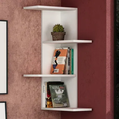 Immagine prodotto di Libreria Scaffale 42x42x85 cm 4 Ripiani da Parete Angolare in MDF Bianco