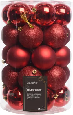 Zdjęcie produktu dla Bombki na choinkę nietłukące zestaw 34 szt 8 cm czerwony