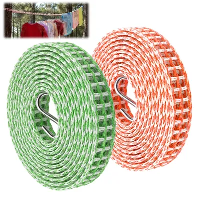 Wäscheleine 8 m, 2 Stück, mit Haken, rutschfest, für Camping