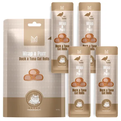 Produktbild von Katzenleckerli – Wrap & Purr: Ente & Thunfisch Mersjo 40 g (4 x 10 g)
