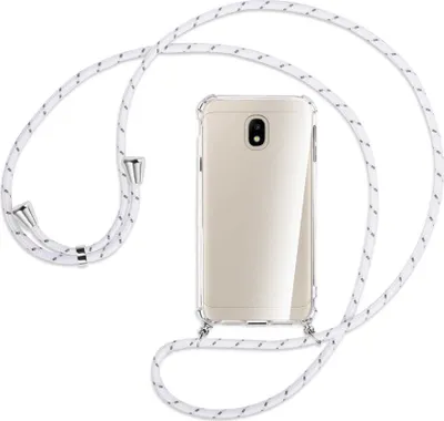 Produktbild von Handykette Backcover-Schutzhülle mit Band (Metall silberfarben) für Samsung Galaxy J3 2017 - weiß/grau