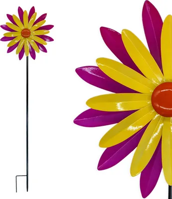 Immagine prodotto di 2.06 Ruota del vento BLUME in rosa / giallo / arancione - ca. 114 x 29 cm - decorazione in metallo con punta a terra