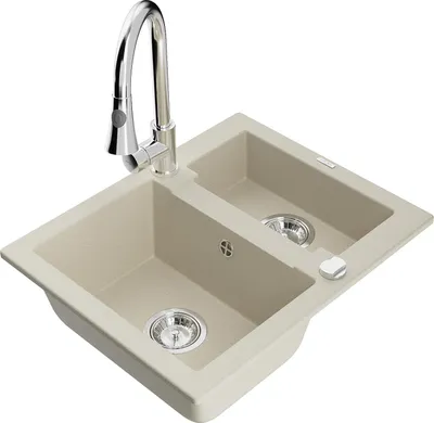Immagine prodotto di Mexen Carlos lavello in granito 1,5 vasca con miscelatore da cucina Elia, beige - 6518-69-670101-00