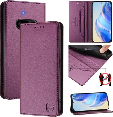 Produktbild von Lederhülle für Nothing Phone 3a Hülle Flip Brieftasche Kartenfächern Ständer Schutzhülle Lila