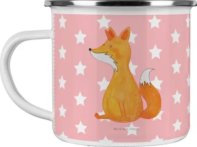 Produktbild von Mr. & Mrs. Panda Emaille Tasse Einhorn Fuchs - Rot Pastell - Geschenk, Reisebecher, Fuchshörnchen, Unicorns, Pott, Füchse, Outdoor, Einhörner, Unicorn, becher, Teetasse