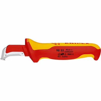 Produktbild von Knipex 985-5SB Kabelmesser 155 mm mit Gleitschutz, rot/gelb/silber-grau