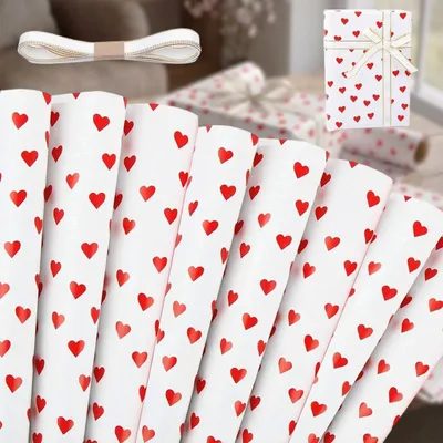 Produktbild von Geschenkpapier Hochzeit mit Herzen 8 Blatt Weiß mit Band