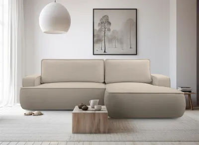 Image de AX LIVING Ablia Beige Canapé forme L avec fonction sommeil 267 cm D