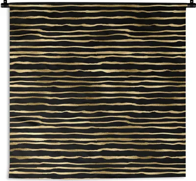 Produktbild von MuchoWow® Wandteppich Wandbehang Muster - Gold - Schwarz 150x150 cm Tapisserie Dekoration Wandtuch - Wohnaccessoires - Modernes