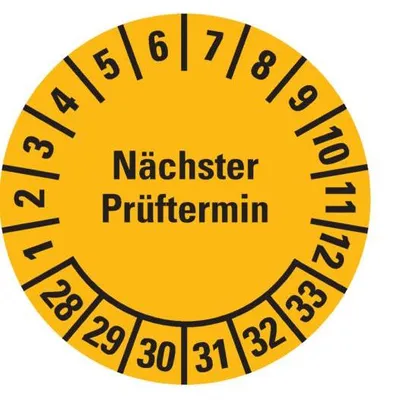 Produktbild von Dreifke® Prüfplakette Nächster Prüftermin 28-33, gelb, ökologische Folie, Ø 3...