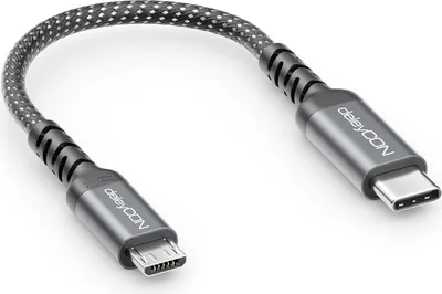 A deleyCON USB-C to Micro USB cable is shown against a white background.