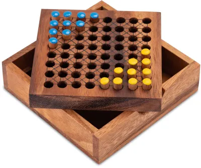 Obrázok produktu pre Cestovná hra Halma - klasická strategická hra v mini drevenej krabičke pre 2 hráčov Blue Yellow
